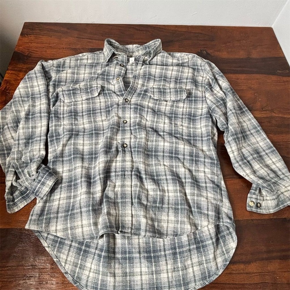 Vintage Supplies Menswear Gray Plaid Button-Up Shirt Men's Size L